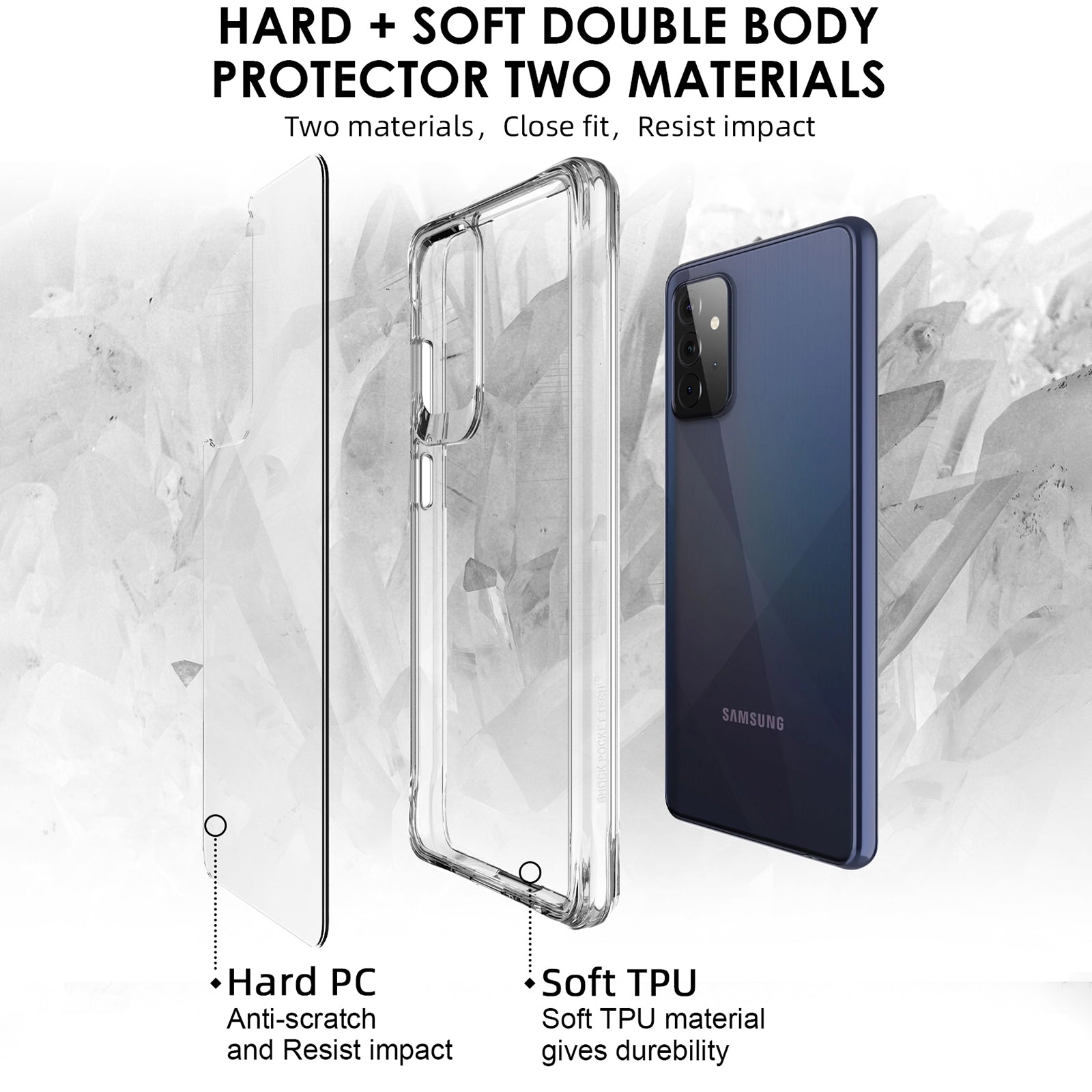 PC+TPU Case for Samsung Galaxy A72 4G / A72 5G Shell HD Clear Drop-proof Phone Cover PC+TPU Case for Samsung Galaxy A72 4G / A72 5G Shell HD Clear Drop-proof Phone Cover